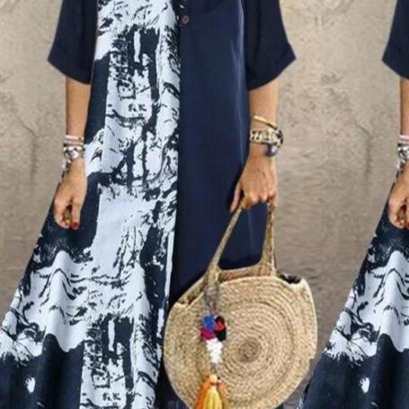 caftan Women Patchwork Long Sleeve Loose Casual Summer Autumn Dress 2019