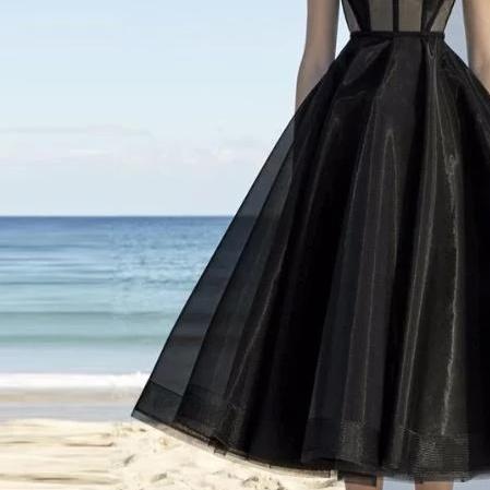 Black Evening Dresses 2019 Tea Length Tulle Formal caftan Long Evening Gown