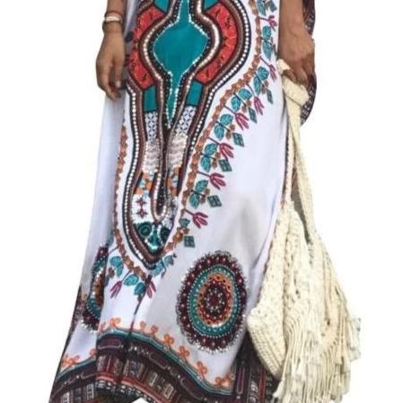 caftan Swimsuit Cover Up Ethnic Colored Geometric Floral Printed Dress Long Robe