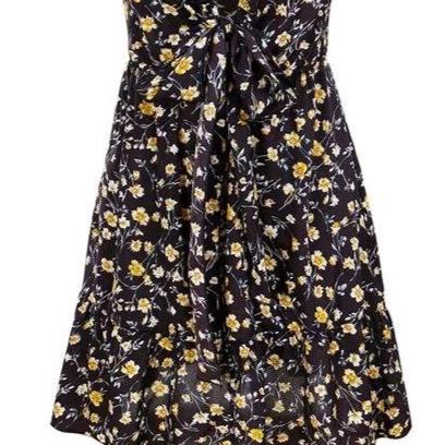 Dress Women's Printed  Short Sleeve Split Hem Baggy caftan Mini Dress