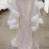 New Fashion Feather Appliqued Evening Dresses caftan Middle East Prom Dress Vestiudo De Fiesta