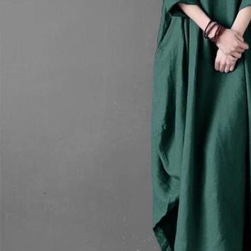 Caftan Womens Dress Summer Sleeve Spring Cotton Linen Gown Robe Dresses 2019