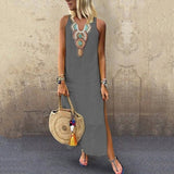 Women"s dress Split Hem Baggy Kaftan Long summer  beach causal Dress 2019