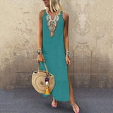 Women"s dress Split Hem Baggy Kaftan Long summer  beach causal Dress 2019