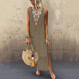Women"s dress Split Hem Baggy Kaftan Long summer  beach causal Dress 2019