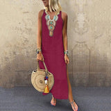 Women"s dress Split Hem Baggy Kaftan Long summer  beach causal Dress 2019
